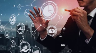 İş ve Finans için Veri Analizi. İş stratejisi için gelecekteki kar analitik bilgisayar teknolojisini, çevrimiçi pazarlama araştırma ve bilgi raporunu gösteren grafik arayüzü.