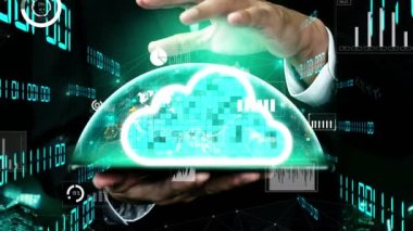 Gelecekteki yenilikler için kavramsal bulut hesaplama ve veri depolama teknolojisi. 3B hazırlama bilgisayarı grafiği .