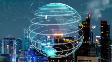 Akıllı şehirde küresel bağlantı ve internet ağı değişikliği. Gelecekteki kablosuz dijital bağlantı ve sosyal medya ağı kavramı .