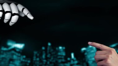 Gelecekçi robot yapay zeka yapay zeka yapay zekayı aydınlatıyor ve makine öğrenme kavramını geliştiriyor. İnsan hayatının geleceği için küresel robot biyonik bilim araştırması. 3B görüntüleme grafiği.