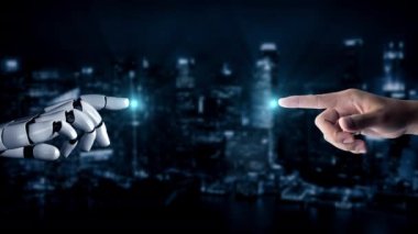 Gelecekçi robot yapay zeka yapay zeka yapay zekayı aydınlatıyor ve makine öğrenme kavramını geliştiriyor. İnsan hayatının geleceği için küresel robot biyonik bilim araştırması. 3B görüntüleme grafiği.