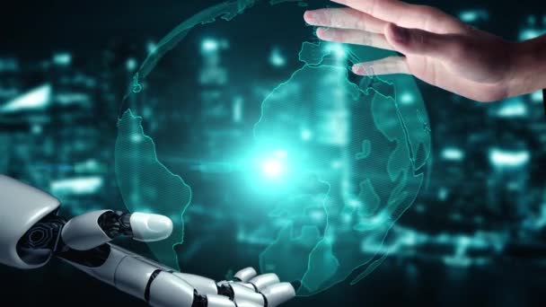 Futuristisk Robot Artificiell Intelligens Upplyser Teknik Utveckling Och Maskininlärning Koncept — Stockvideo