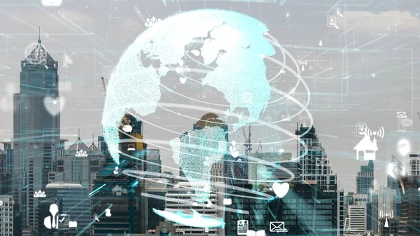 Globální Připojení Změna Internetové Sítě Chytrém Městě Koncepce Budoucího Bezdrátového — Stock fotografie