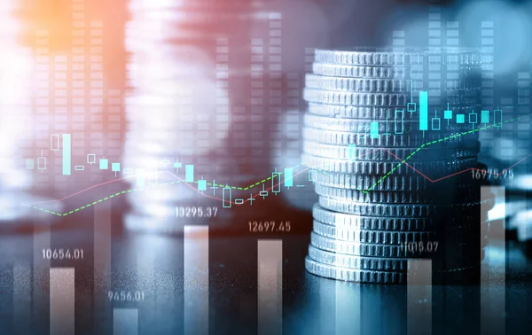 Finans ve para teknolojisi iş refahı ve varlık yönetimi kavramı. Yaratıcı grafik, refah karı elde etmek için değerli varlıklara yatırım yaparak ekonomi ve mali büyümeyi gösteriyor .