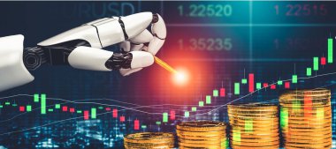 3D yorumlama fütüristik robot teknolojisi geliştirme, yapay zeka yapay zeka ve makine öğrenme kavramı. İnsan hayatının geleceği için küresel robot biyonik bilim araştırması.