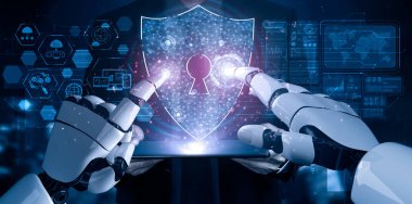 3D yapay zeka, robot ve sayborg gelişimini yaşayan insanların geleceği için yapay zeka araştırması yapıyor. Bilgisayar beyni için dijital veri madenciliği ve makine öğrenme teknolojisi tasarımı.