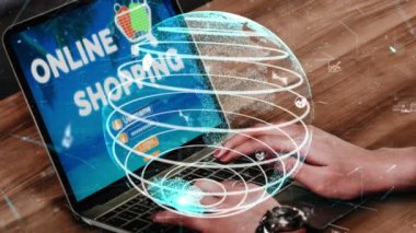 Çevrimiçi alışveriş ve İnternet Para Ödeme İşlem Teknolojisi. Modern grafik arayüzü müşterilerin internet sitesinden satın almaları ve online transferle ödeme yapmaları için e-ticaret perakende mağazasını gösteriyor.
