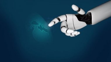 Gelecekçi robot yapay zeka devrimci yapay zeka teknoloji geliştirme ve makine öğrenme kavramı. İnsan hayatının geleceği için küresel robot biyonik bilim araştırması. 3B görüntüleme grafiği.