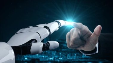 Gelecekçi robot yapay zeka yapay zeka yapay zekayı aydınlatıyor ve makine öğrenme kavramını geliştiriyor. İnsan hayatının geleceği için küresel robot biyonik bilim araştırması. 3B görüntüleme grafiği.