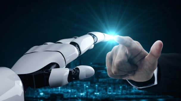 Robot Futurista Inteligencia Artificial Que Ilumina Desarrollo Tecnología Concepto Aprendizaje — Vídeos de Stock