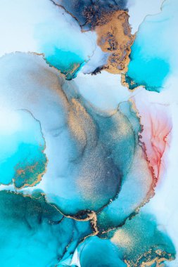 Kağıt üzerinde mermer sıvı mürekkep resminin lüks mavi soyut arkaplanı. Yüksek kaliteli kağıt dokusu üzerine orijinal suluboya alkol mürekkebi resmi .