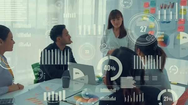 Üzletemberek Vállalati Munkatársak Találkozóján Elképzelhető Grafikával Digitális Technológia Koncepciója Marketingadatok — Stock Fotó