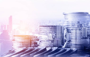 Finans ve para teknolojisi iş refahı ve varlık yönetimi kavramı. Yaratıcı grafik, refah karı elde etmek için değerli varlıklara yatırım yaparak ekonomi ve mali büyümeyi gösteriyor .
