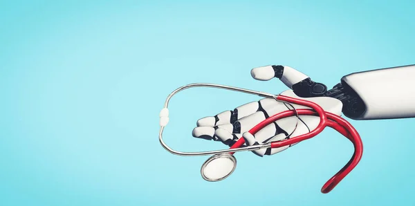 Vykreslování Lékařské Umělé Inteligence Droid Robot Pracuje Budoucí Nemocnici Futuristická — Stock fotografie
