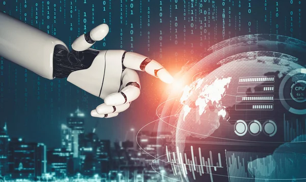 Rendering Futuristiska Droid Robot Teknik Utveckling Artificiell Intelligens Och Maskininlärning — Stockfoto