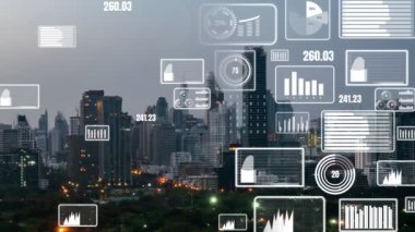 İş verileri analitik arayüzü akıllı şehrin üzerinde uçuyor ve iş zekasının geleceğini değiştiriyor. Stratejik plan için büyük verileri analiz etmek için bilgisayar yazılımı ve yapay zeka kullanılır .