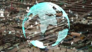 Otomasyon konseptini ve uzaktan kablosuz makine kontrolünü gösteren bir bilgisayar yazılımında fütüristik HUD kullanarak inşaat teknolojisi konsepti üzerinde değişiklik grafiği içeren konsept .