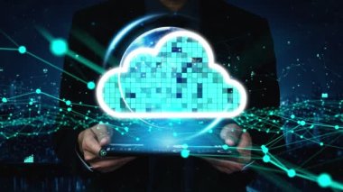 Gelecekteki yenilikler için kavramsal bulut hesaplama ve veri depolama teknolojisi. 3B hazırlama bilgisayarı grafiği .