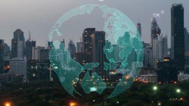 Akıllı şehirde küresel bağlantı ve internet ağı değişikliği. Gelecekteki kablosuz dijital bağlantı ve sosyal medya ağı kavramı .