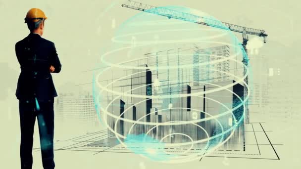 Stadsplanering Och Innovativ Fastighetsutveckling Arkitekt Människor Tittar Abstrakt Stad Skiss — Stockvideo
