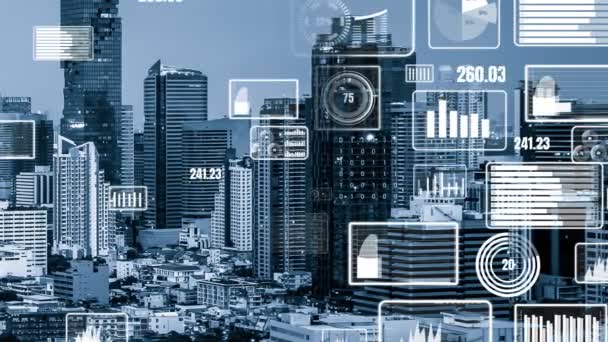 Interfaccia Analisi Dei Dati Aziendali Sorvola Smart City Mostrando Futuro — Video Stock