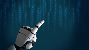 Gelecekçi robot yapay zeka devrimci yapay zeka teknoloji geliştirme ve makine öğrenme kavramı. İnsan hayatının geleceği için küresel robot biyonik bilim araştırması. 3B görüntüleme grafiği.