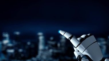 Gelecekçi robot yapay zeka yapay zeka yapay zekayı aydınlatıyor ve makine öğrenme kavramını geliştiriyor. İnsan hayatının geleceği için küresel robot biyonik bilim araştırması. 3B görüntüleme grafiği.