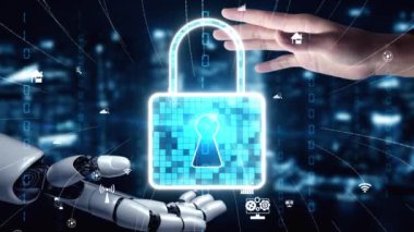 Gelecekçi robot yapay zeka yapay zeka yapay zekayı aydınlatıyor ve makine öğrenme kavramını geliştiriyor. İnsan hayatının geleceği için küresel robot biyonik bilim araştırması. 3B görüntüleme grafiği.