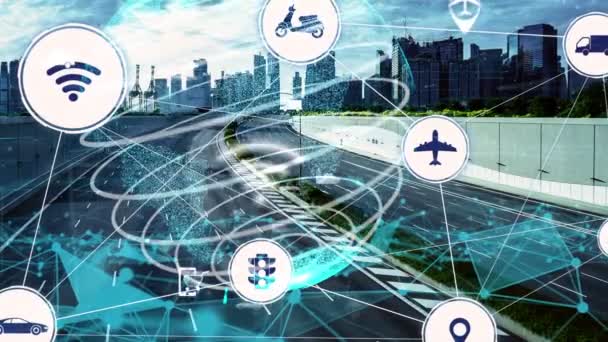 Conceito Tecnologia Transporte Inteligente Para Futuro Tráfego Automóveis Newish City — Vídeo de Stock