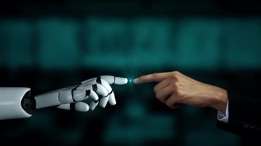 Gelecekçi robot yapay zeka yapay zeka yapay zekayı aydınlatıyor ve makine öğrenme kavramını geliştiriyor. İnsan hayatının geleceği için küresel robot biyonik bilim araştırması. 3B görüntüleme grafiği.