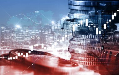 Finans ve para teknolojisi iş refahı ve varlık yönetimi kavramı. Yaratıcı grafik, refah karı elde etmek için değerli varlıklara yatırım yaparak ekonomi ve mali büyümeyi gösteriyor .