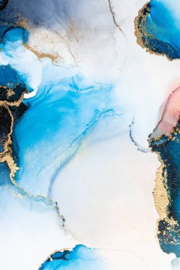 Kağıt üzerinde mermer sıvı mürekkep resminin lüks mavi soyut arkaplanı. Yüksek kaliteli kağıt dokusu üzerine orijinal suluboya alkol mürekkebi resmi .