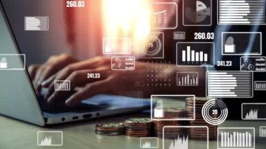 Finansal veri analizi için kavramsal iş paneli. 3B hazırlama bilgisayarı grafiği .