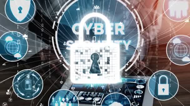 Cyberbezpieczeństwo Cyfrowa Ochrona Danych Konceptualna Interfejs Graficzny Pokazujący Bezpieczną Technologię — Wideo stockowe