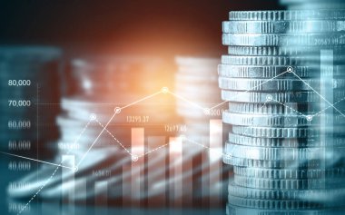 Finans ve para teknolojisi iş refahı ve varlık yönetimi kavramı. Yaratıcı grafik, refah karı elde etmek için değerli varlıklara yatırım yaparak ekonomi ve mali büyümeyi gösteriyor .