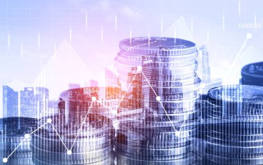 Finans ve para teknolojisi iş refahı ve varlık yönetimi kavramı. Yaratıcı grafik, refah karı elde etmek için değerli varlıklara yatırım yaparak ekonomi ve mali büyümeyi gösteriyor .