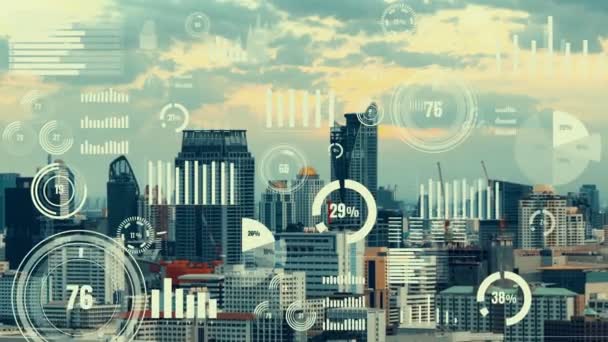Interfaccia Analisi Dei Dati Aziendali Sorvola Smart City Mostrando Futuro — Video Stock