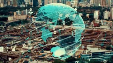 Otomasyon konseptini ve uzaktan kablosuz makine kontrolünü gösteren bir bilgisayar yazılımında fütüristik HUD kullanarak inşaat teknolojisi konsepti üzerinde değişiklik grafiği içeren konsept .