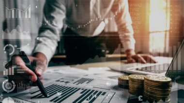 Finansal veri analizi için kavramsal iş paneli. 3B hazırlama bilgisayarı grafiği .