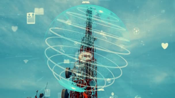 Telecommunication Tower Graphic Global Business Alteration Commerce Blue Sky Concept — 图库视频影像