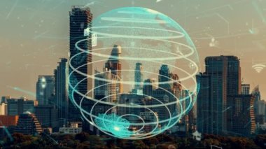 Akıllı şehirde küresel bağlantı ve internet ağı değişikliği. Gelecekteki kablosuz dijital bağlantı ve sosyal medya ağı kavramı .