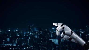 Gelecekçi robot yapay zeka yapay zeka yapay zekayı aydınlatıyor ve makine öğrenme kavramını geliştiriyor. İnsan hayatının geleceği için küresel robot biyonik bilim araştırması. 3B görüntüleme grafiği.