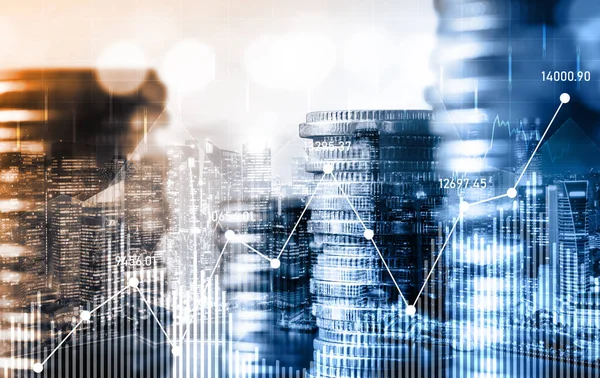 Finans ve para teknolojisi iş refahı ve varlık yönetimi kavramı. Yaratıcı grafik, refah karı elde etmek için değerli varlıklara yatırım yaparak ekonomi ve mali büyümeyi gösteriyor .