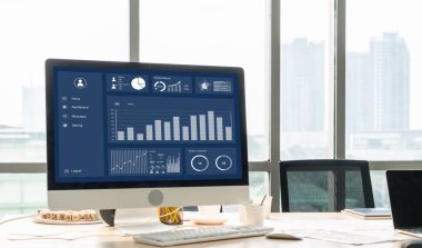 Dahiyane bir bilgisayar yazılımı tarafından yapılan iş verisi analizi. Yatırım uygulaması görüntüleme iş satışları ve kar bilgisayar ekranında ve pazarlama planlama kararı tavsiye .