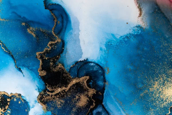 Luxe Blauwe Abstracte Achtergrond Van Marmer Vloeibare Inkt Kunst Schilderen — Stockfoto