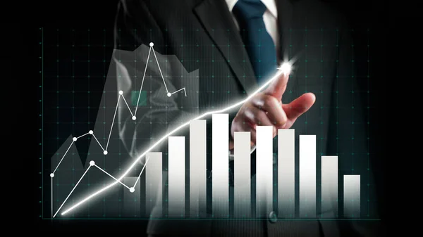 Üzletember Felhívni Pénzügyi Vonzó Grafikon Diagram Mutatja Üzleti Nyereség Növekedését — Stock Fotó