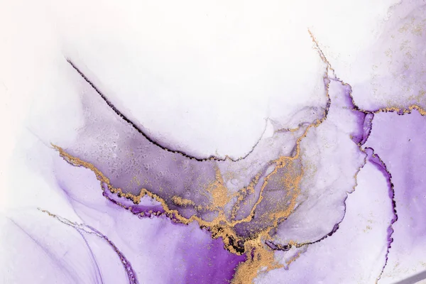 Lila Guld Abstrakt Bakgrund Marmor Flytande Bläck Konst Målning Papper — Stockfoto