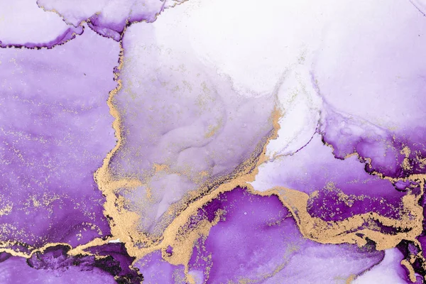 Purple gold abstract background of marble liquid ink art painting on paper . Image of original artwork watercolor alcohol ink paint on high quality paper texture .