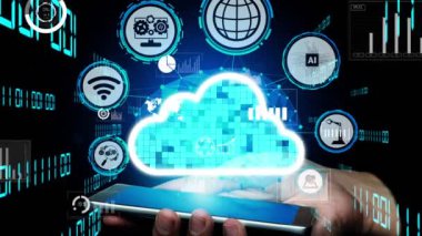 Gelecekteki yenilikler için kavramsal bulut hesaplama ve veri depolama teknolojisi. 3B hazırlama bilgisayarı grafiği .