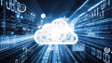 Akıllı paylaşım yazılımıyla bulut bilgisayarı ve çevrimiçi veri depolama. Yeni bilgi çağındaki küresel eğilimleri değiştiren akıllı dijital dönüşüm ve teknoloji bozulması kavramı .